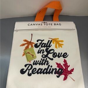 Fall in Love with Reading Canvas Tote Bag with Orange Handles